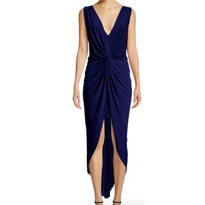 MISA Los Angeles Dress Leza Crossover Sleeveless Tulip Navy Blue Small Cocktail